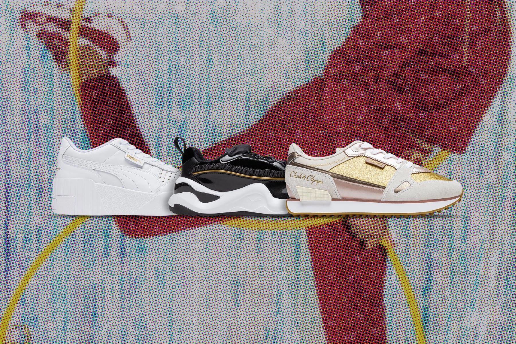 Puma x Charlotte Olympia Women's Mile Rider  - White/Misty Rose Puma Suede Street Sneakers