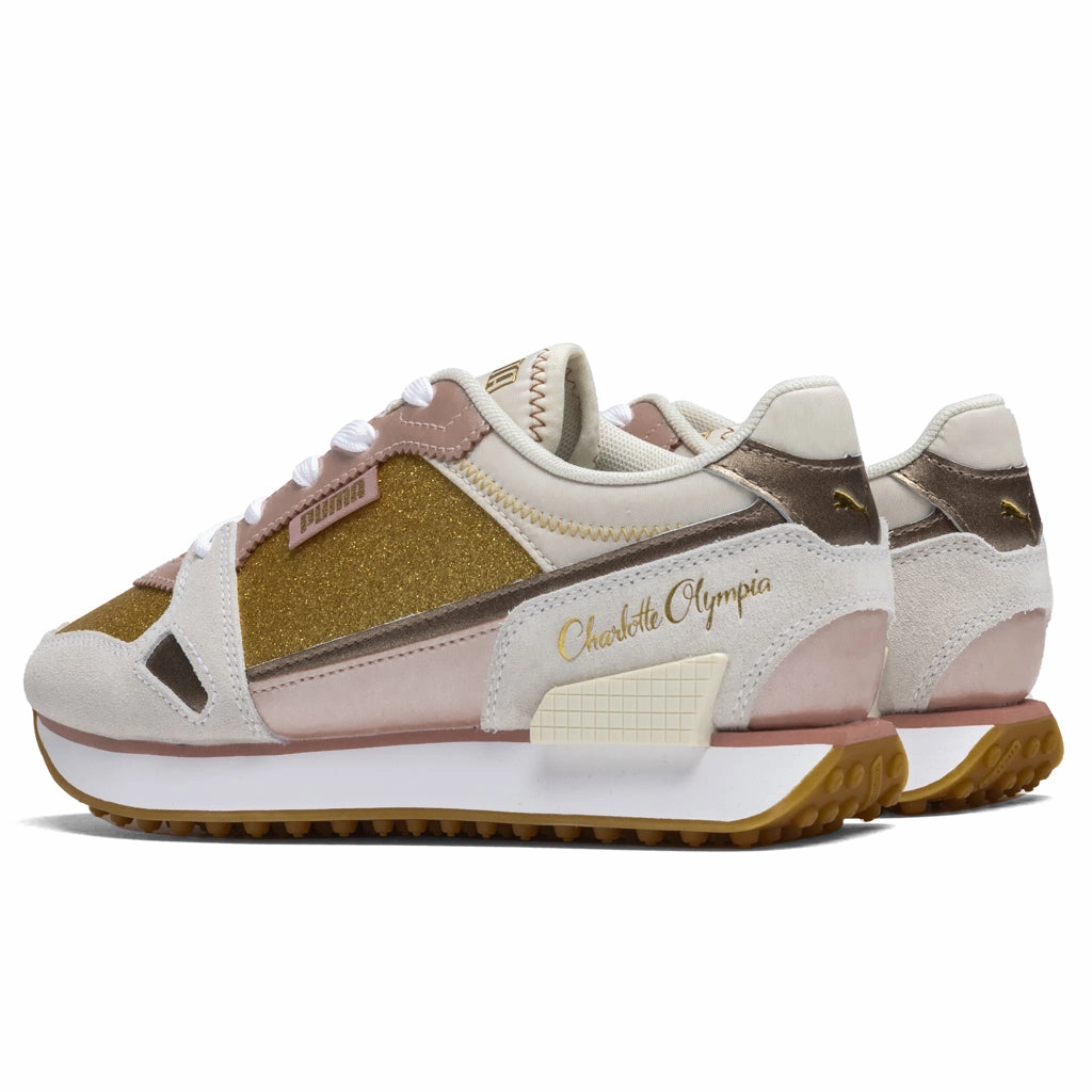 Puma x Charlotte Olympia Women's Mile Rider  - White/Misty Rose Puma Suede Street Sneakers