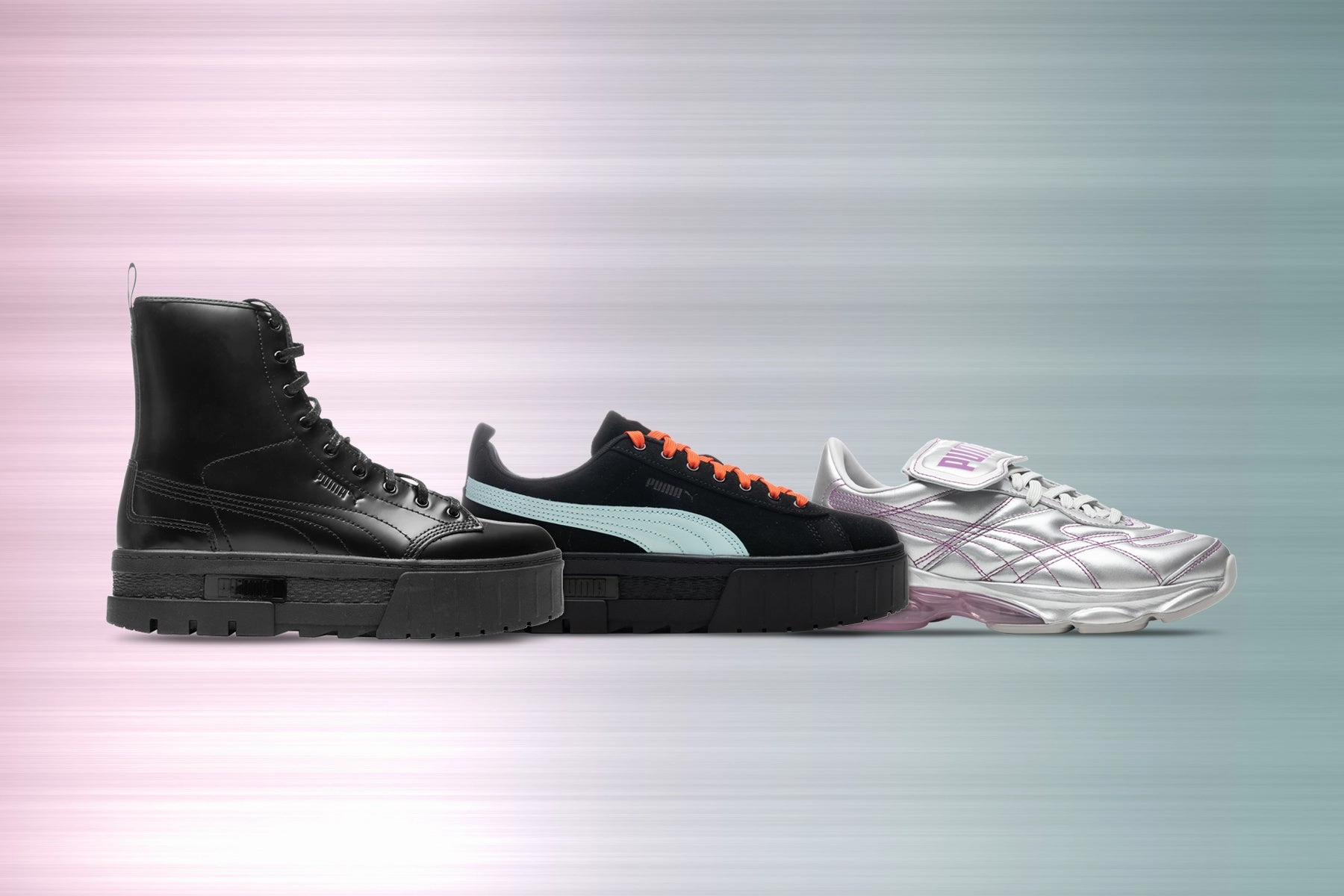Puma x Dua Lipa Women's Cell King Metallic L - Puma Silver/Byzantium/Pink Lady Puma Suede Street Sneakers