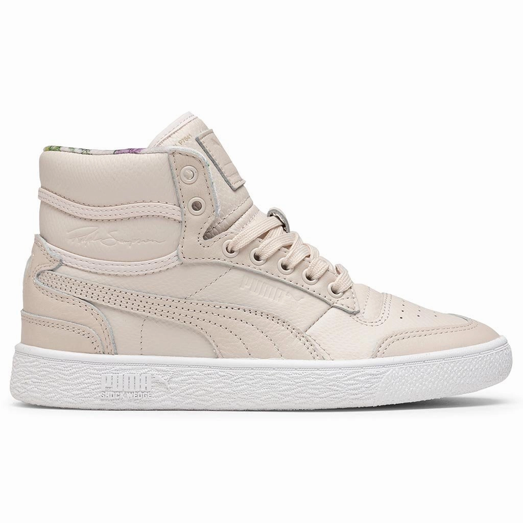 Puma x Tabitha Simmons Women's Ralph Sampson Mid Leather - Pastel Parchment Puma trainers with bold stripe logo