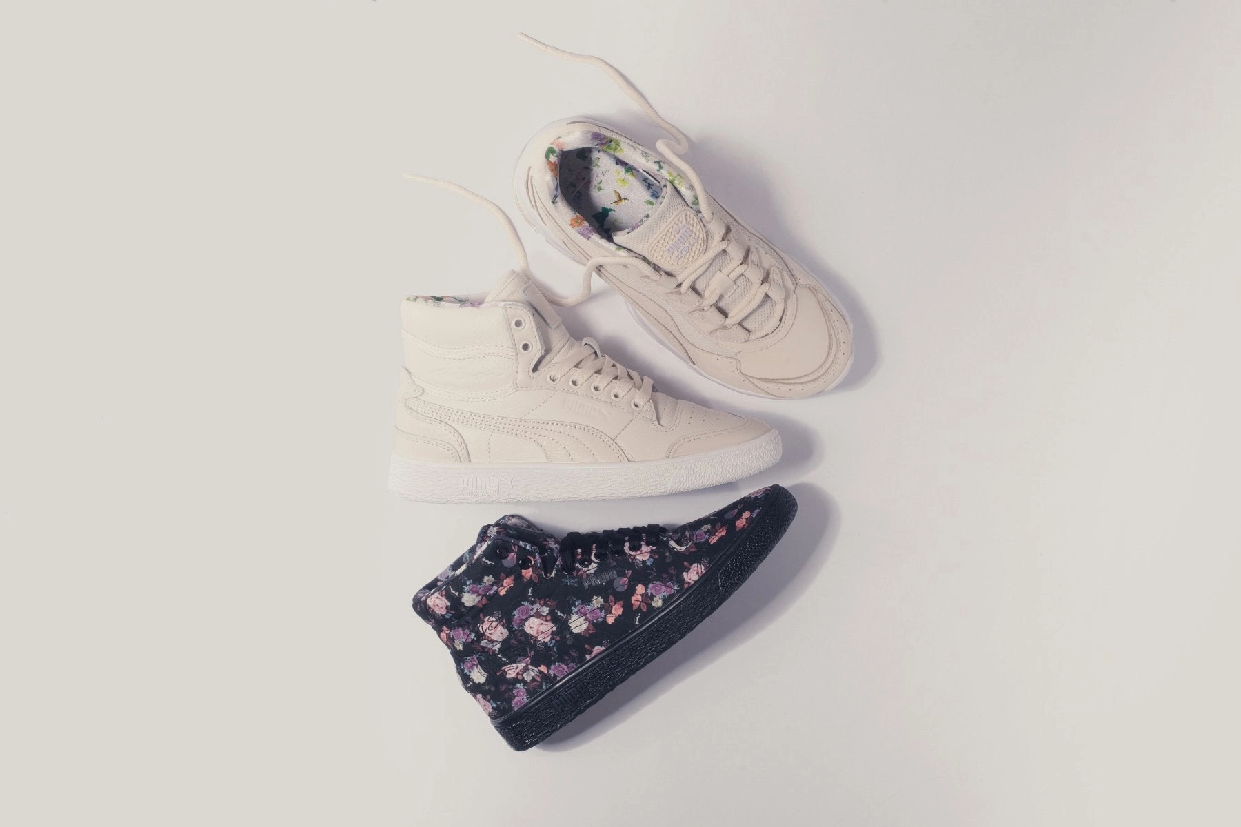 Puma x Tabitha Simmons Women's Ralph Sampson Mid Leather - Pastel Parchment Puma Stripe Logo Trainers