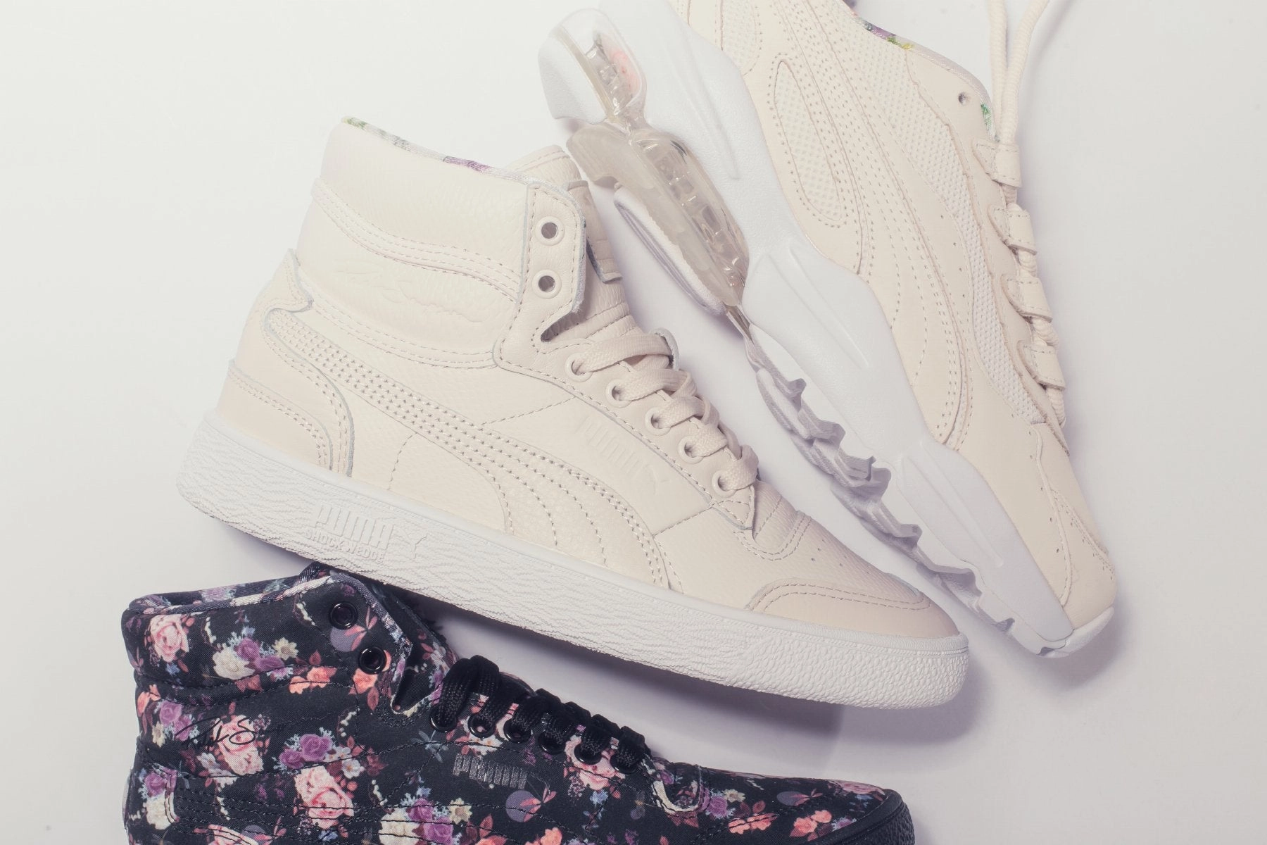 Puma x Tabitha Simmons Women's Ralph Sampson Mid Leather - Pastel Parchment Puma Stripe Logo Trainers