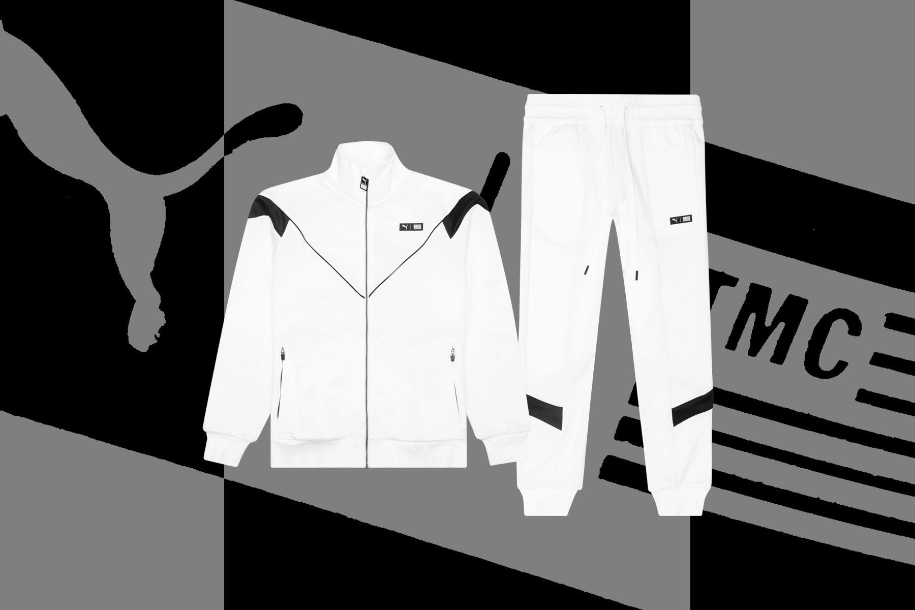 Puma x TMC Marathon Track Pant - White/Black Puma Stripe Logo Trainers