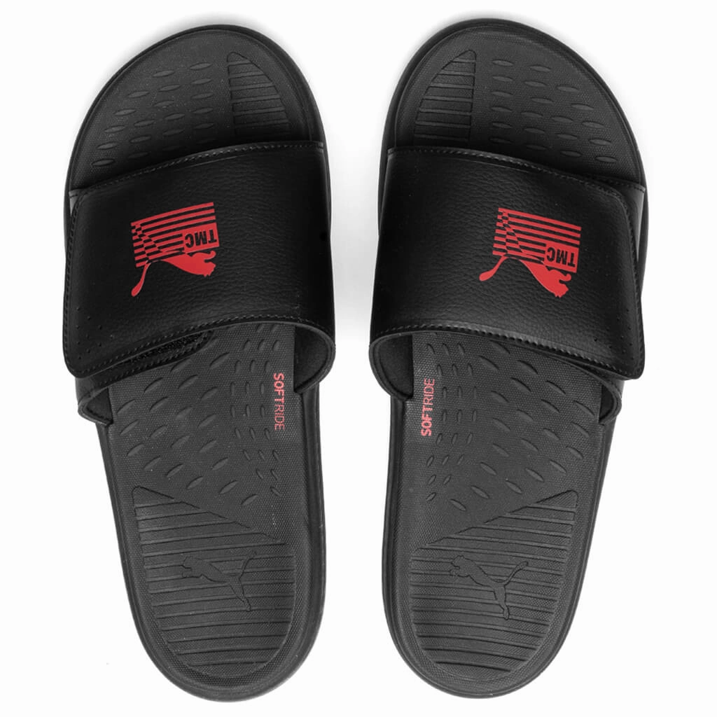 Puma x TMC SoftRide Slides - Black/High Risk Red Puma Everyday Style Shoes