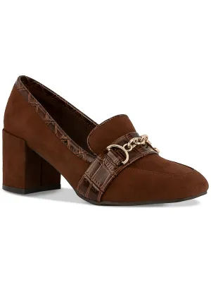 Qwynn Womens Buckle Faux Suede Block Heels