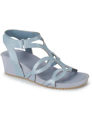 Raeanne Womens Faux Leather Strappy Wedge Sandals