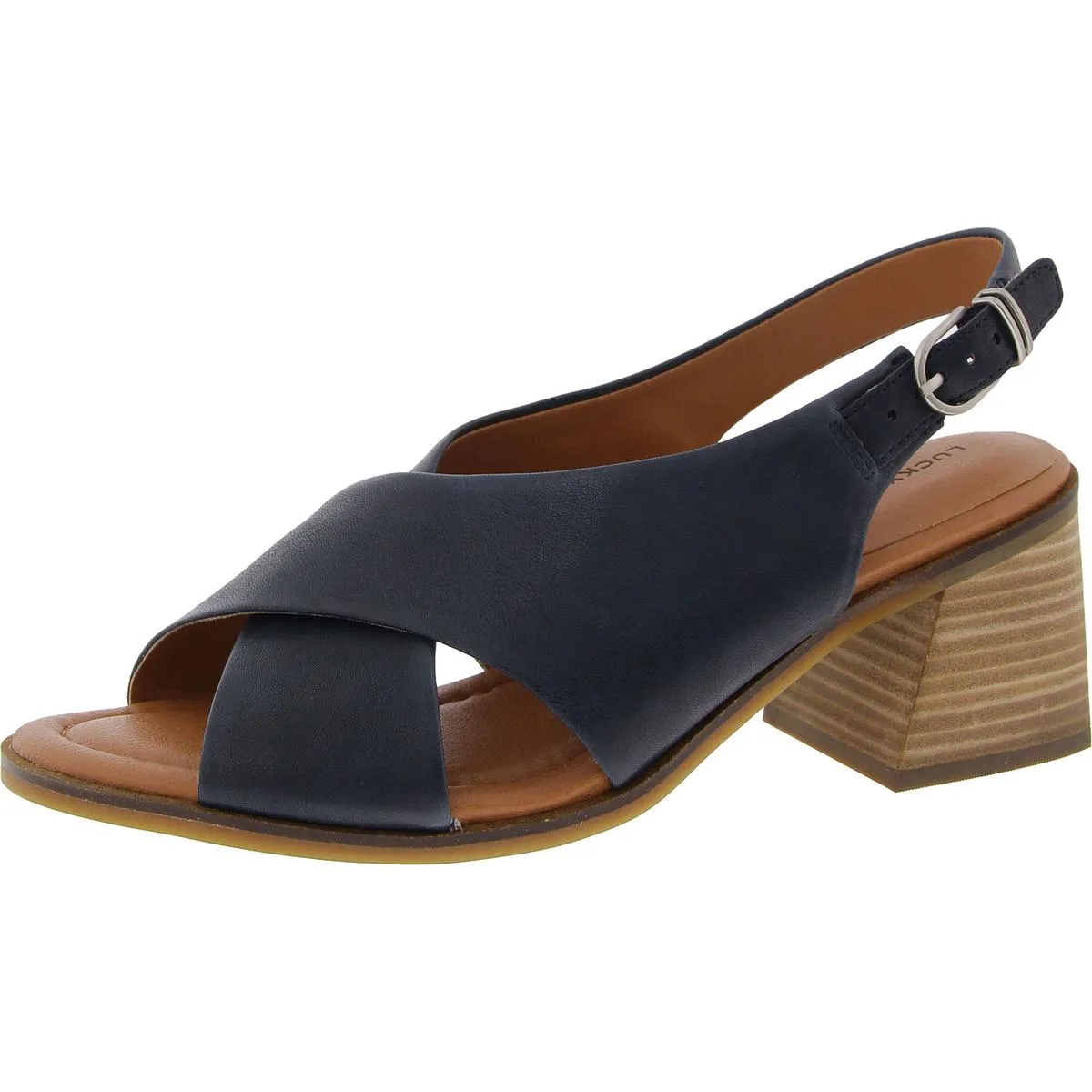 Rhidlee Womens Criss-Cross Leather Block Heel