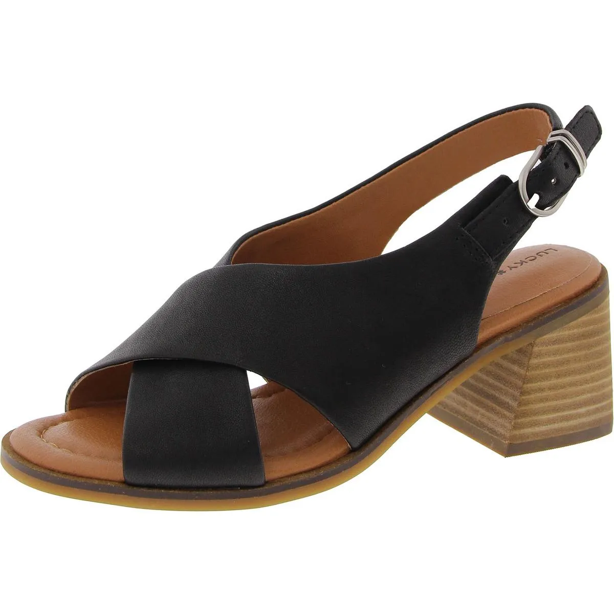 Rhidlee Womens Criss-Cross Leather Block Heel