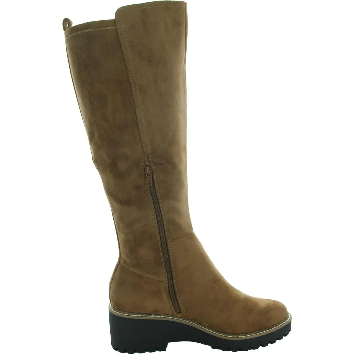 Risky Womens Faux Leather Lug Sole Knee-High Boots