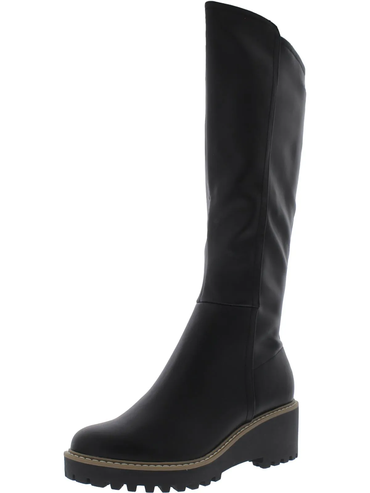 Risky Womens Faux Leather Lug Sole Knee-High Boots