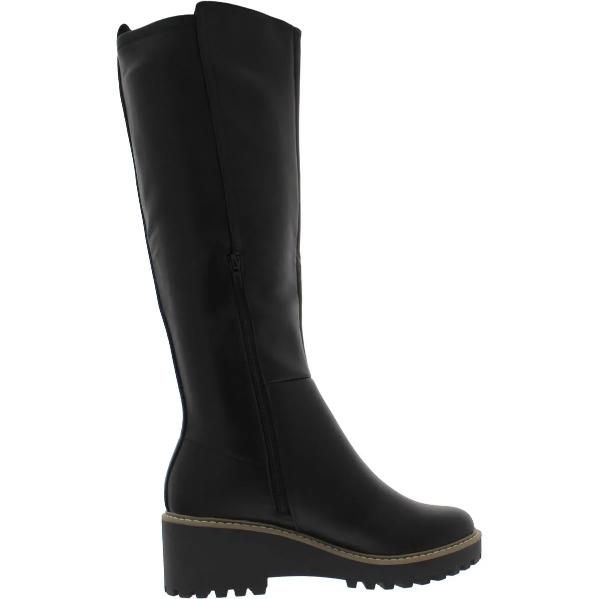 Risky Womens Faux Leather Lug Sole Knee-High Boots