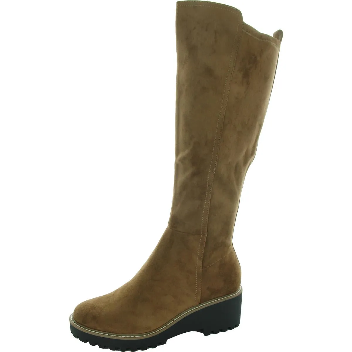 Risky Womens Faux Leather Lug Sole Knee-High Boots