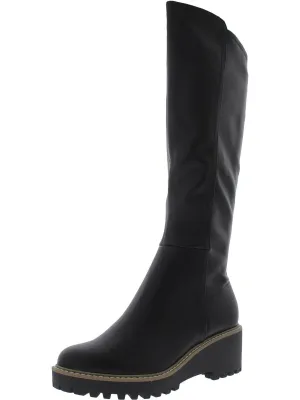 Risky Womens Faux Leather Lug Sole Knee-High Boots