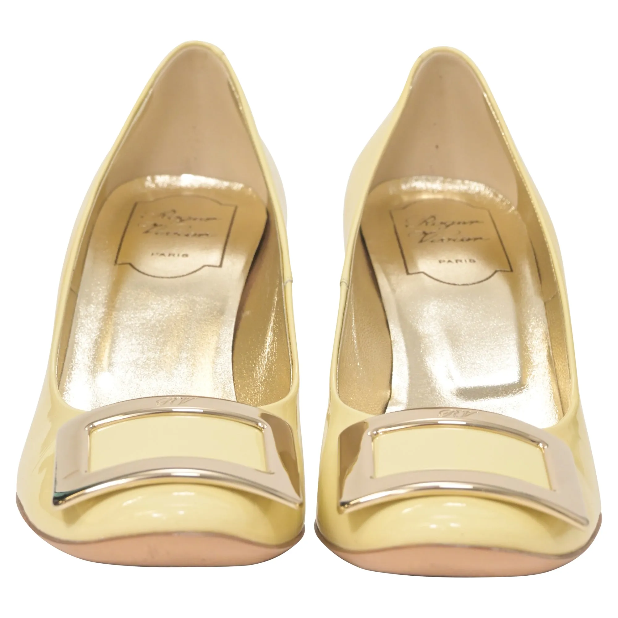 Roger Vivier Buckle Pumps in Pastel Yellow Patent Leather