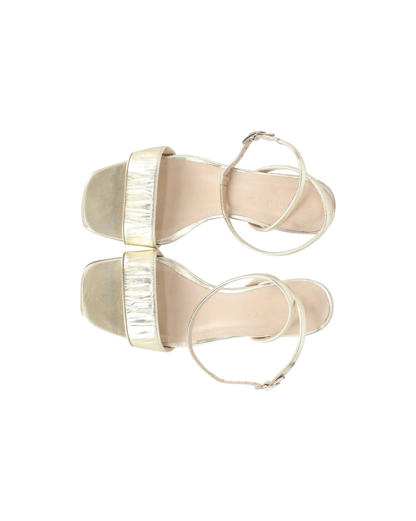 Sandro Block Heel Metallic Sandals in Gold Leather