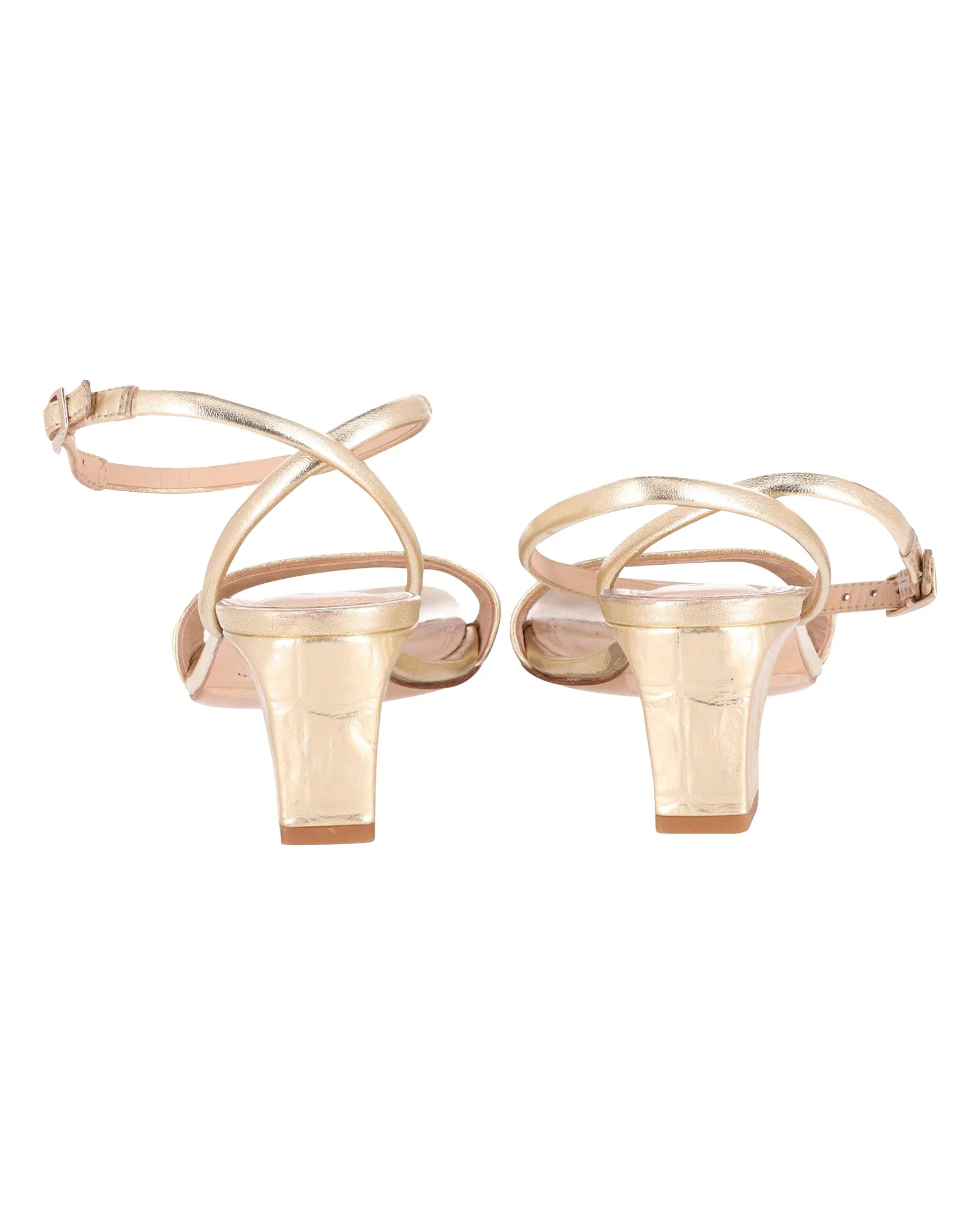 Sandro Block Heel Metallic Sandals in Gold Leather