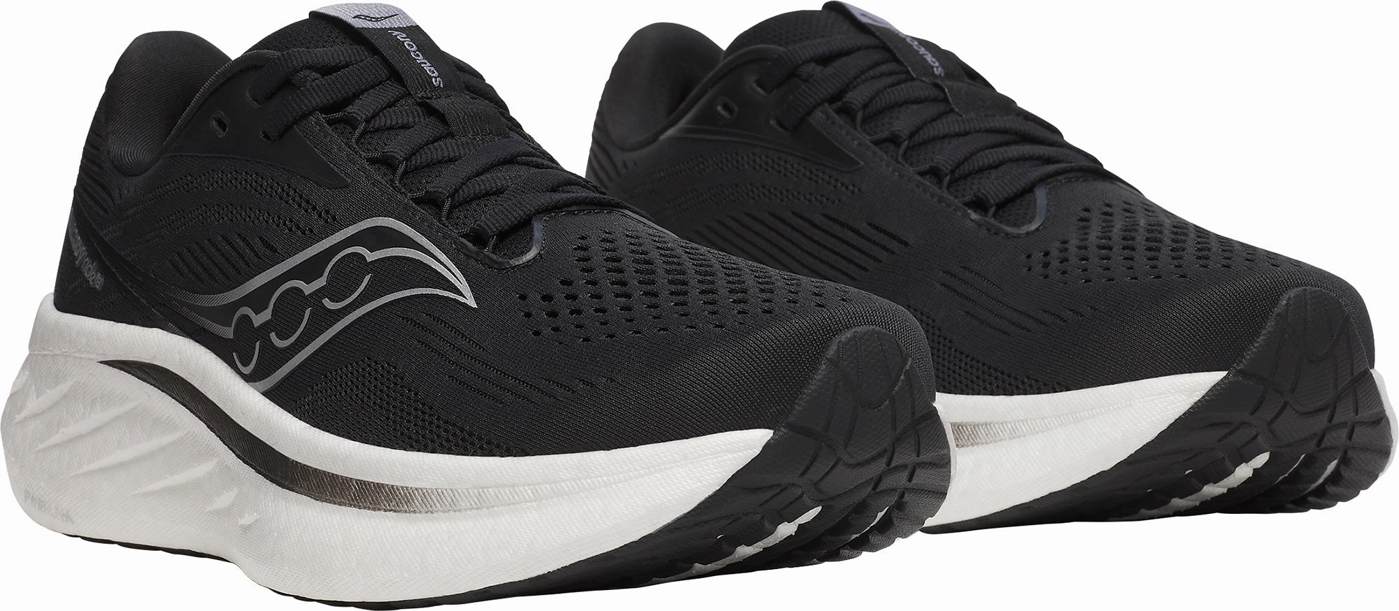 Saucony Ride 18 WIDE FIT Womens Running Shoes - Black Balanced Fit Runners