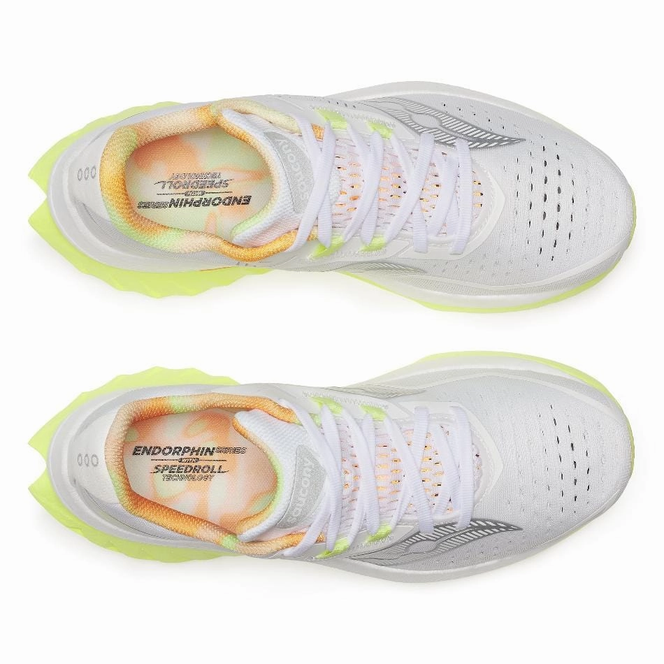 Saucony Women's Endorphin Speed 4 Running Shoes in White/Sunny SS25 Saucony versatile athletic footwear
