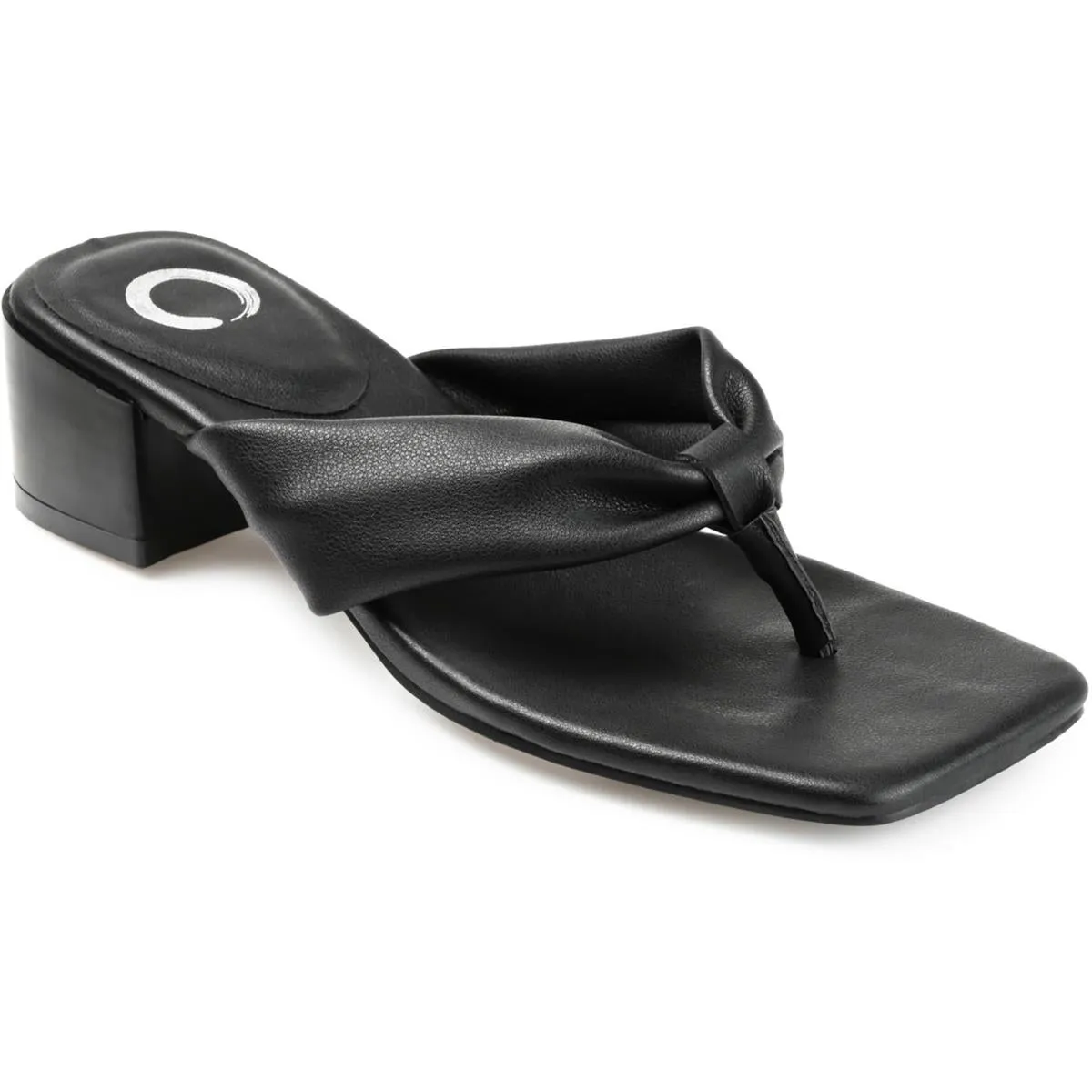 Seelah Womens Faux Leather Thong Block Heels