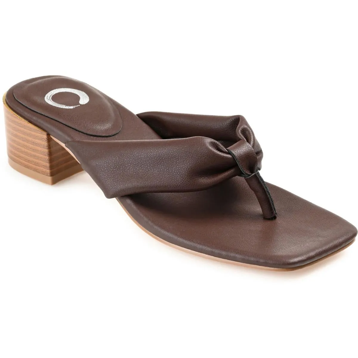 Seelah Womens Faux Leather Thong Block Heels
