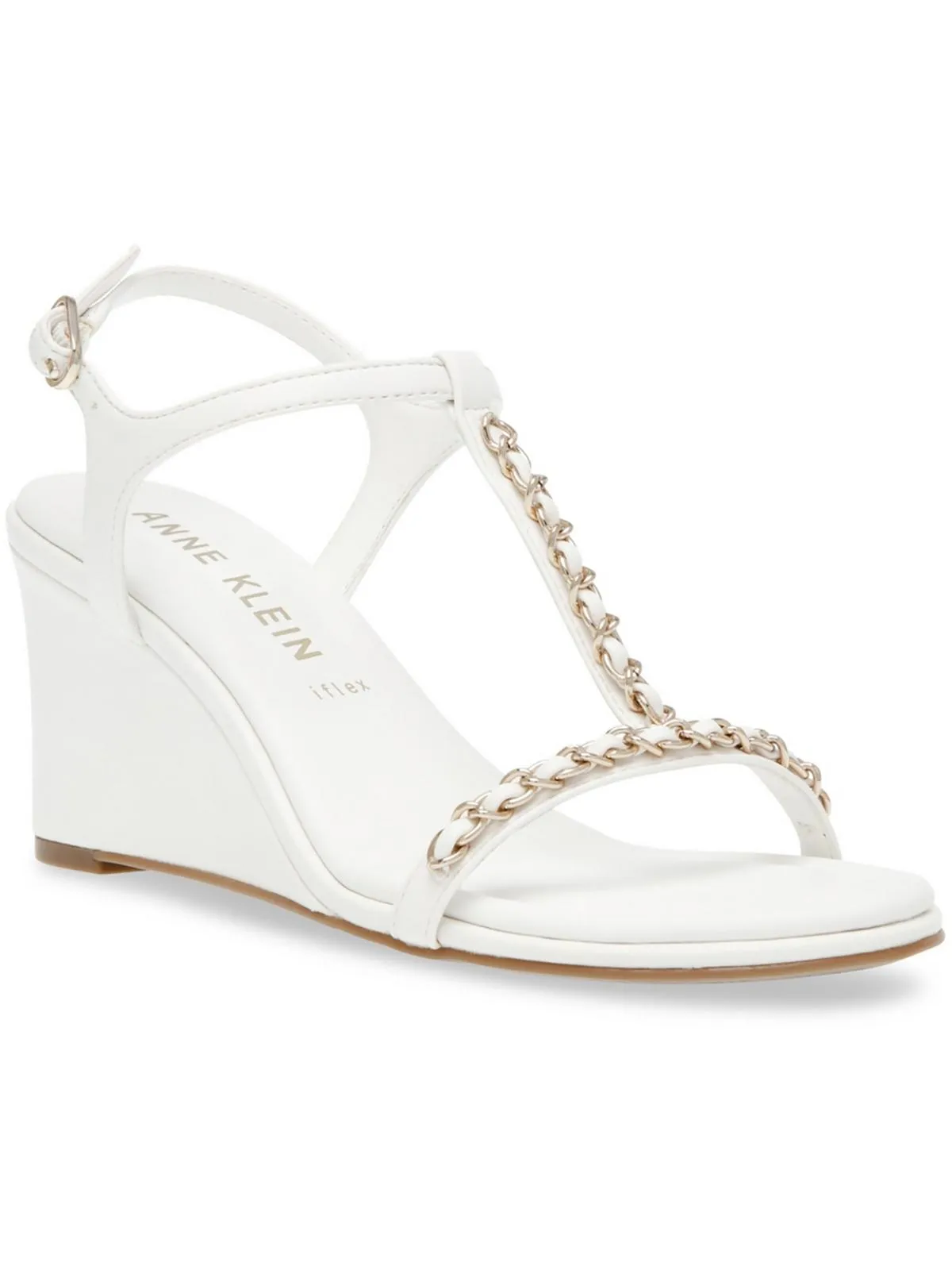 Sloan Womens Faux Leather Ankle Strap Wedge Sandals