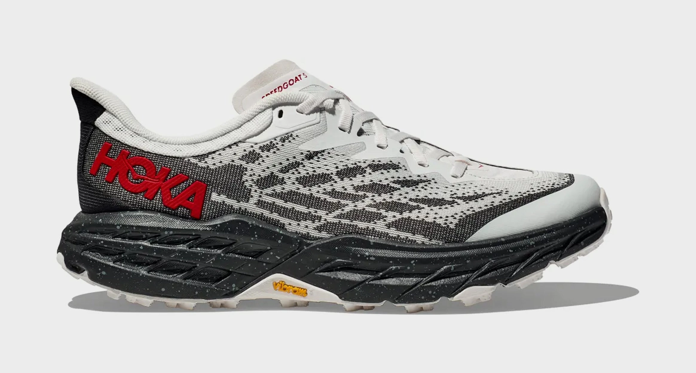 Speedgoat 5 Mens Running Shoes (Black/Red/Grey) Trail-ready Hoka hiking shoes