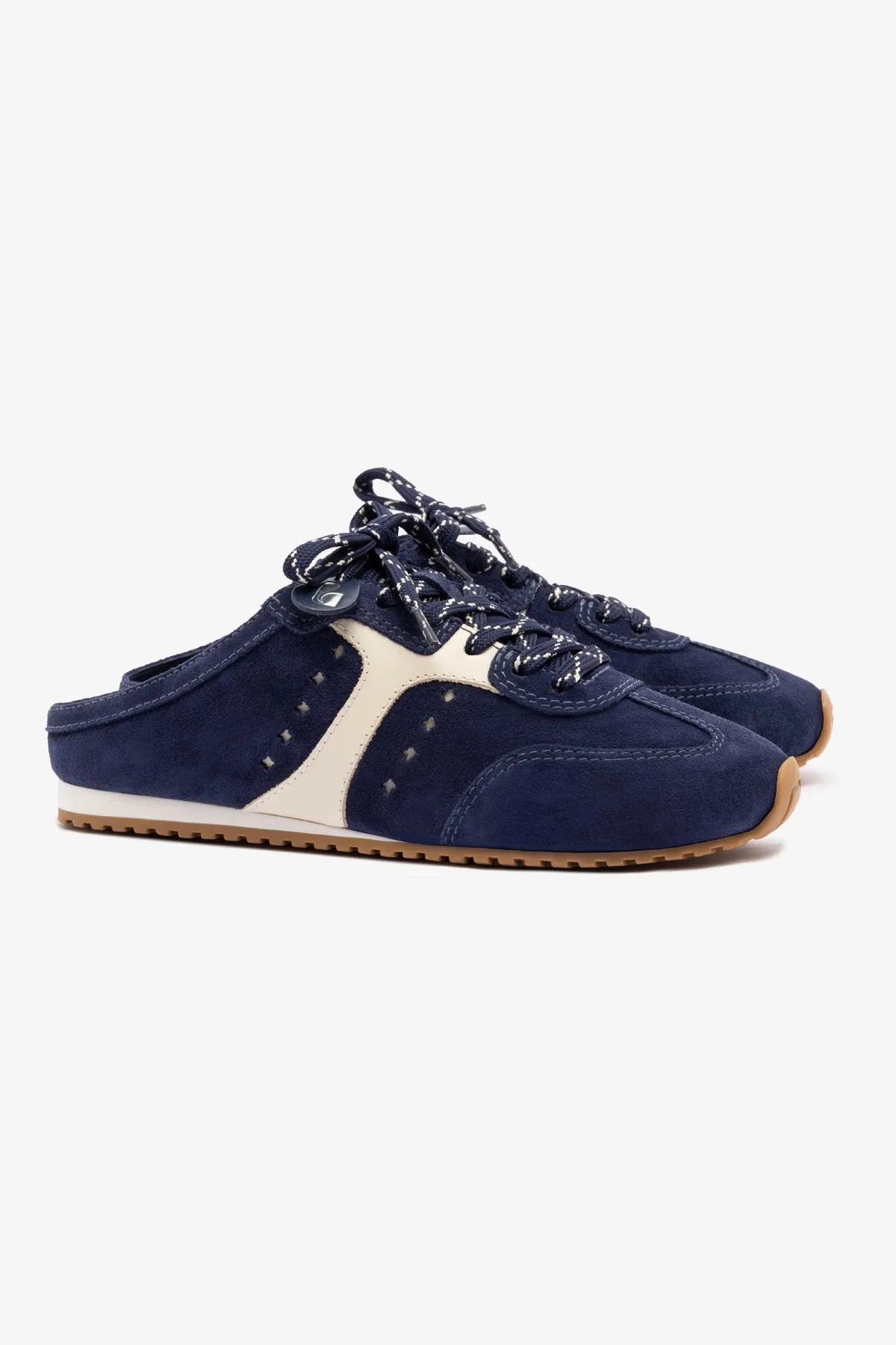 Stella Sneaker Mule In Navy Suede and Ivory Leather