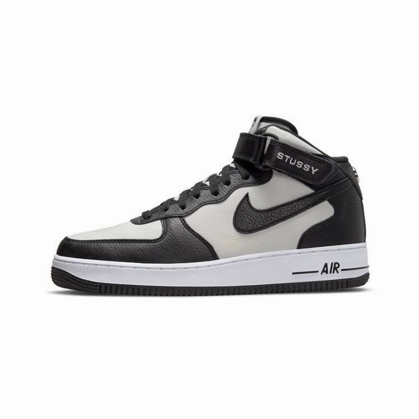 Stussy x Nike Air Force 1 07 Mid Black Black White Street Shoes