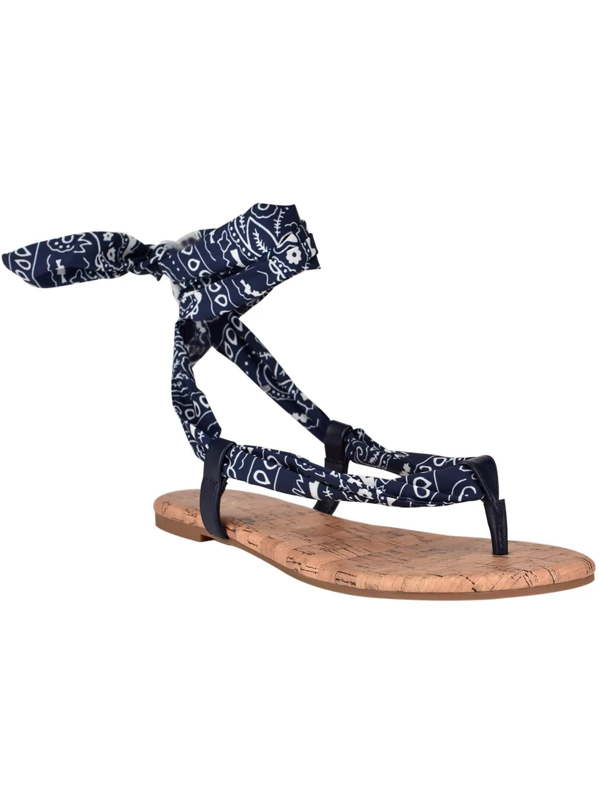 Trap 2   Womens Bandana Print Ankle Tie Thong Sandals
