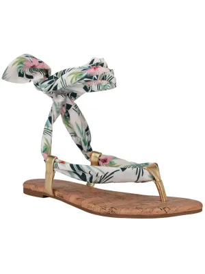 Trap 2   Womens Bandana Print Ankle Tie Thong Sandals