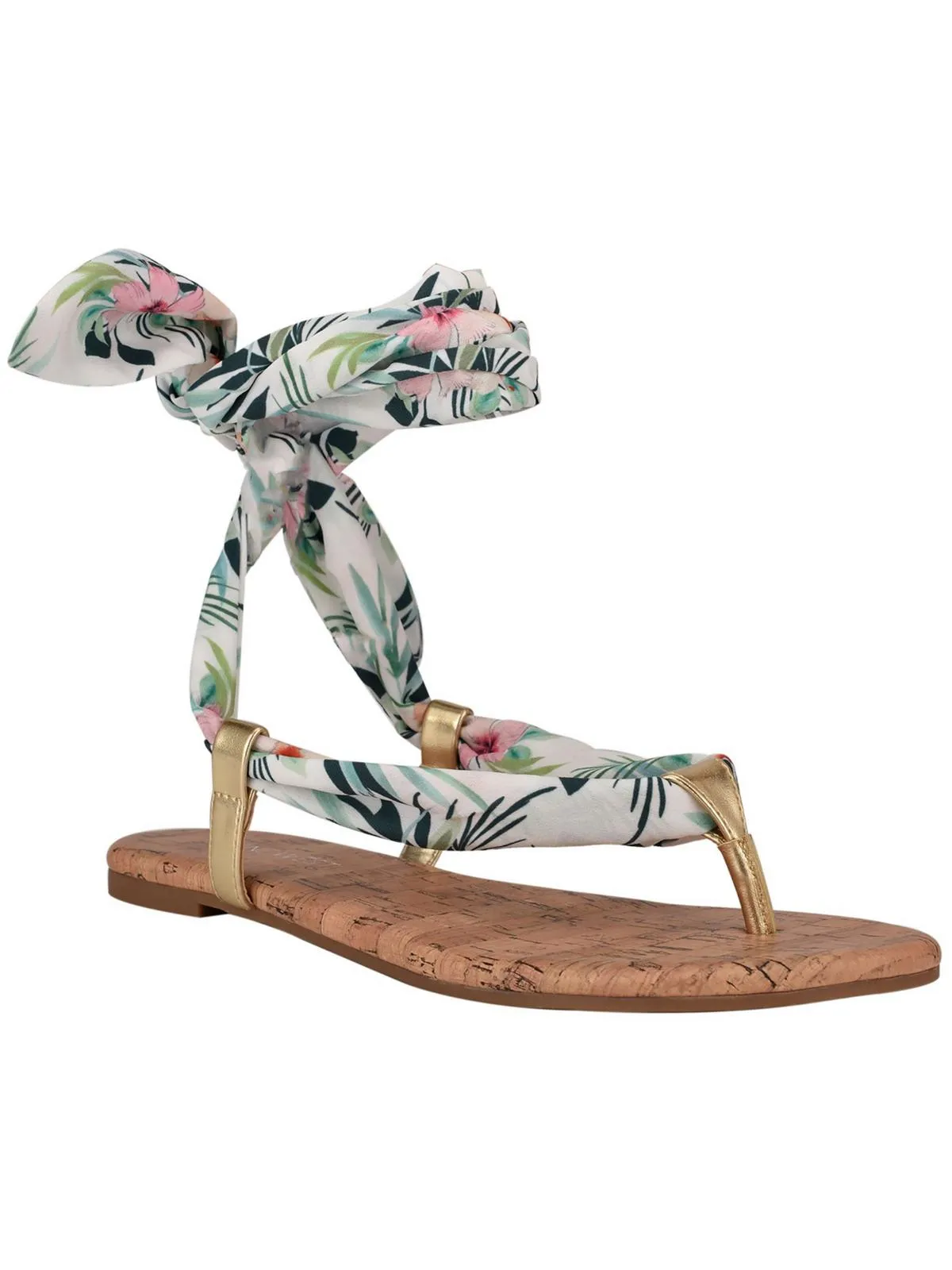 Trap 2   Womens Bandana Print Ankle Tie Thong Sandals