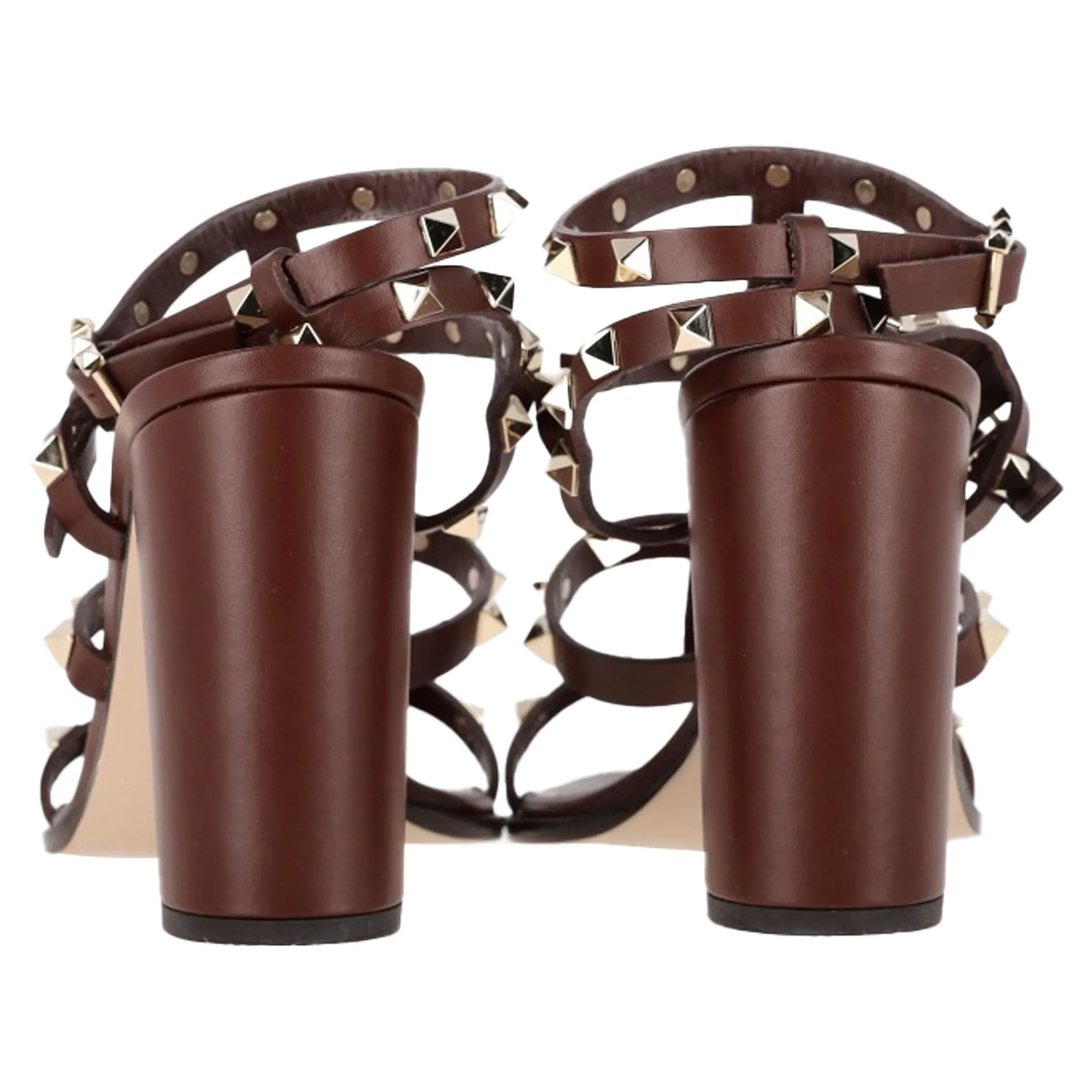 Valentino Rockstud Block-Heel Sandals in Burgundy Leather