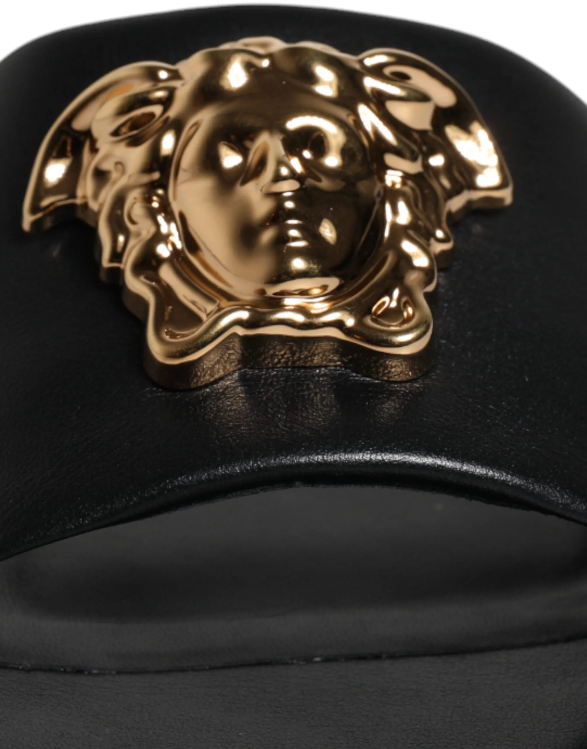 Versace  Leather Logo Plaque Slip On Slides Flats Women's Shoes