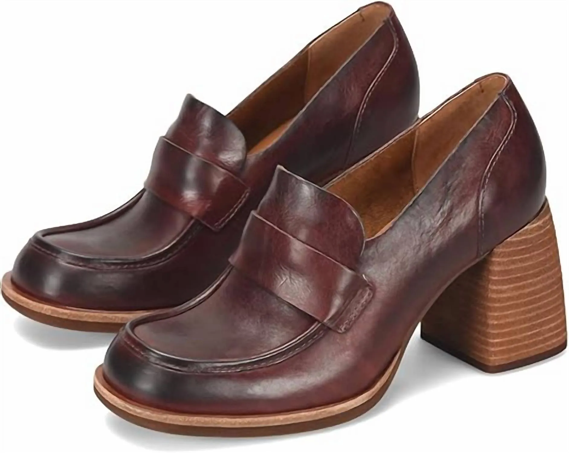 Women Aston Block Heel Loafer In Burgundy