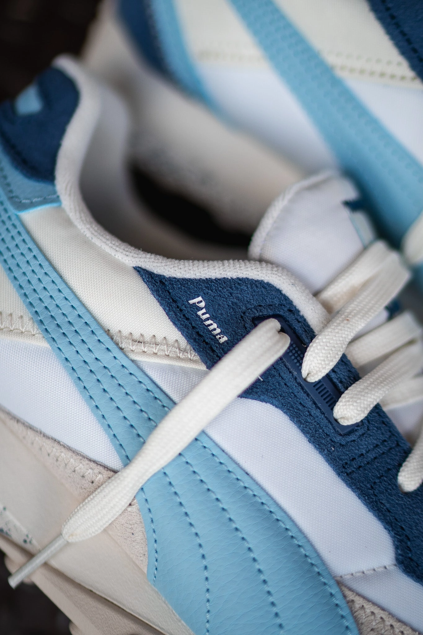 Women Puma Blacktop Rider (Warm White/Inky Blue) Puma athletic shoe visuals