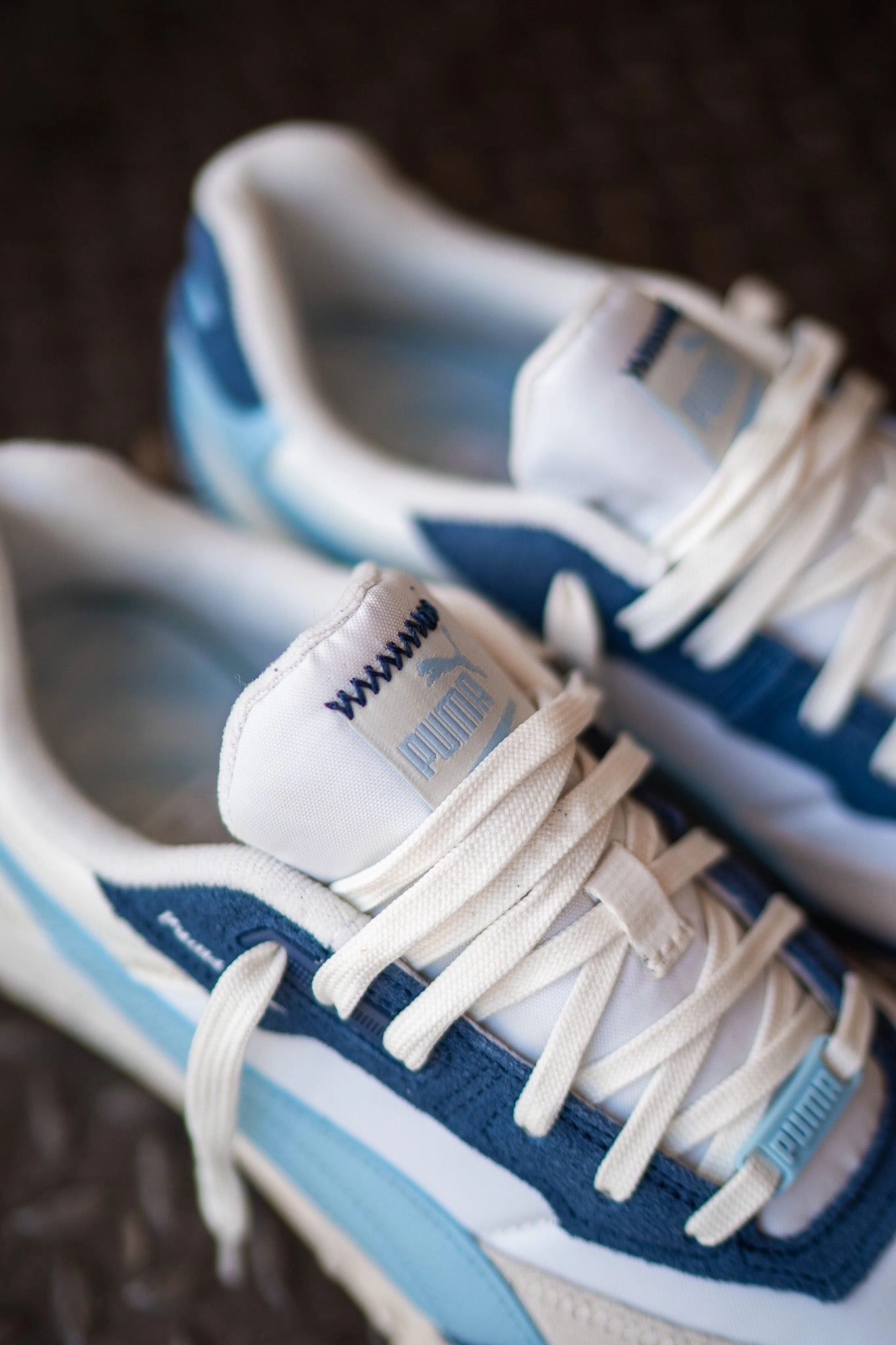 Women Puma Blacktop Rider (Warm White/Inky Blue) Puma athletic shoe visuals