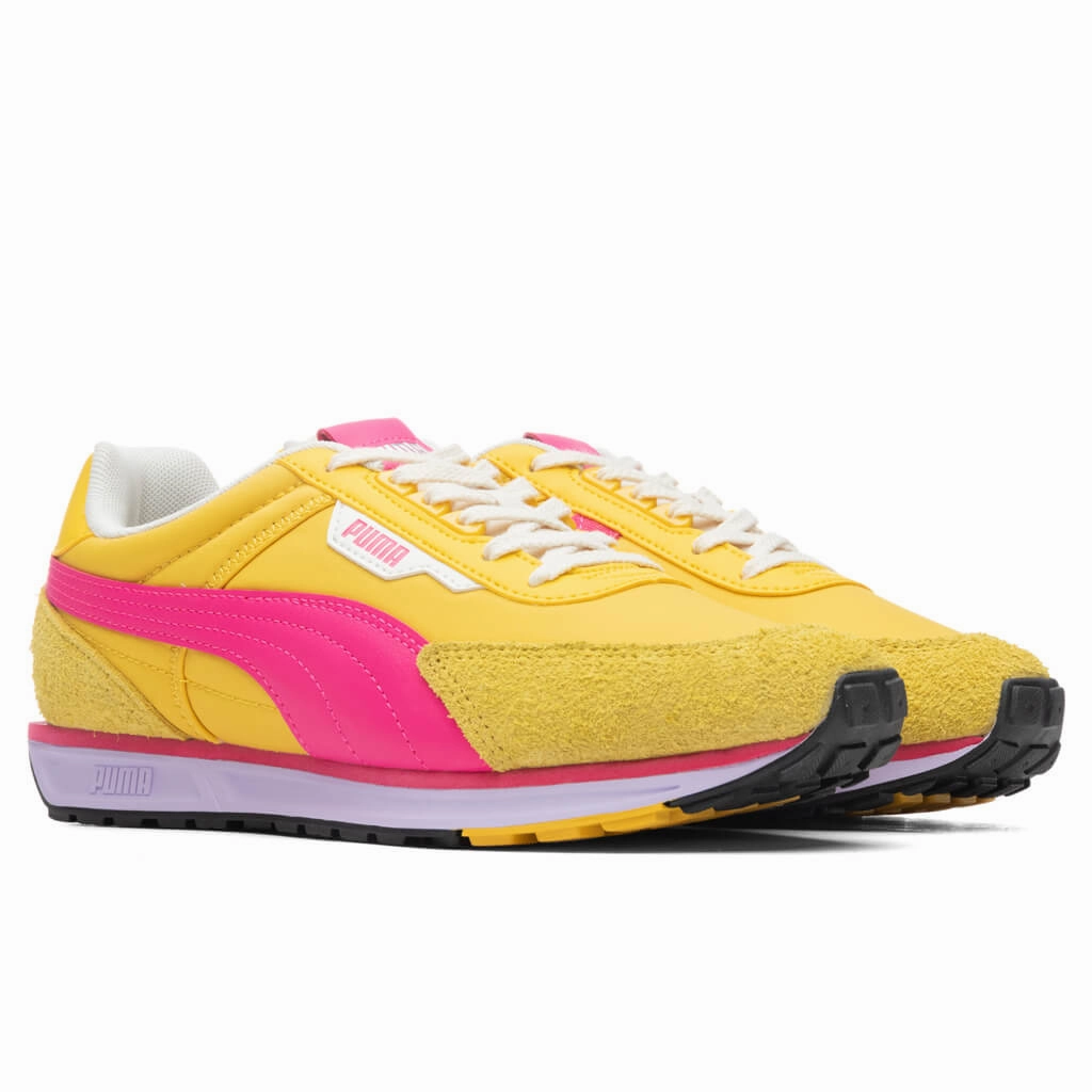 Women's Lo Rider Vintage - Super Lemon/Glowing Pink Puma Suede Street Sneakers