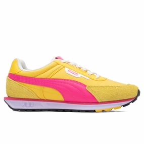 Women's Lo Rider Vintage - Super Lemon/Glowing Pink Puma shoes with suede and modern shape