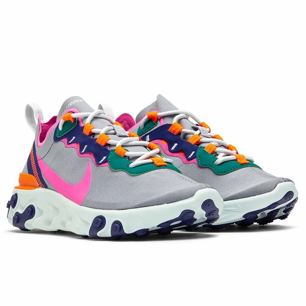 Women's React Element 55 - Wolf Grey/Laser Fuchsia Nike Foam Comfort Trainers