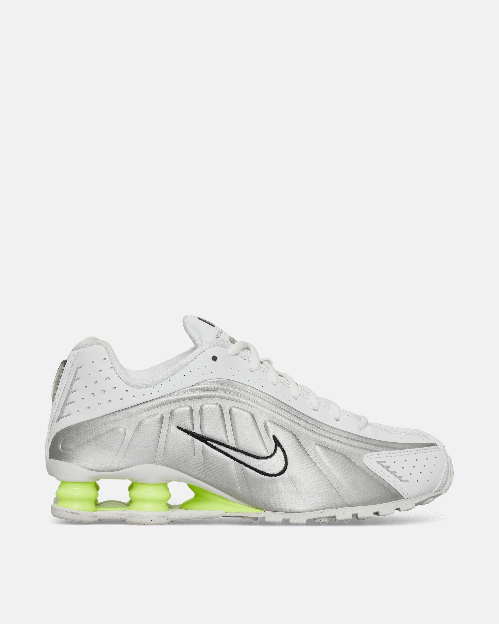Women's Shox R4 Sneakers White / Metallic Silver / Volt Flexible Shoes