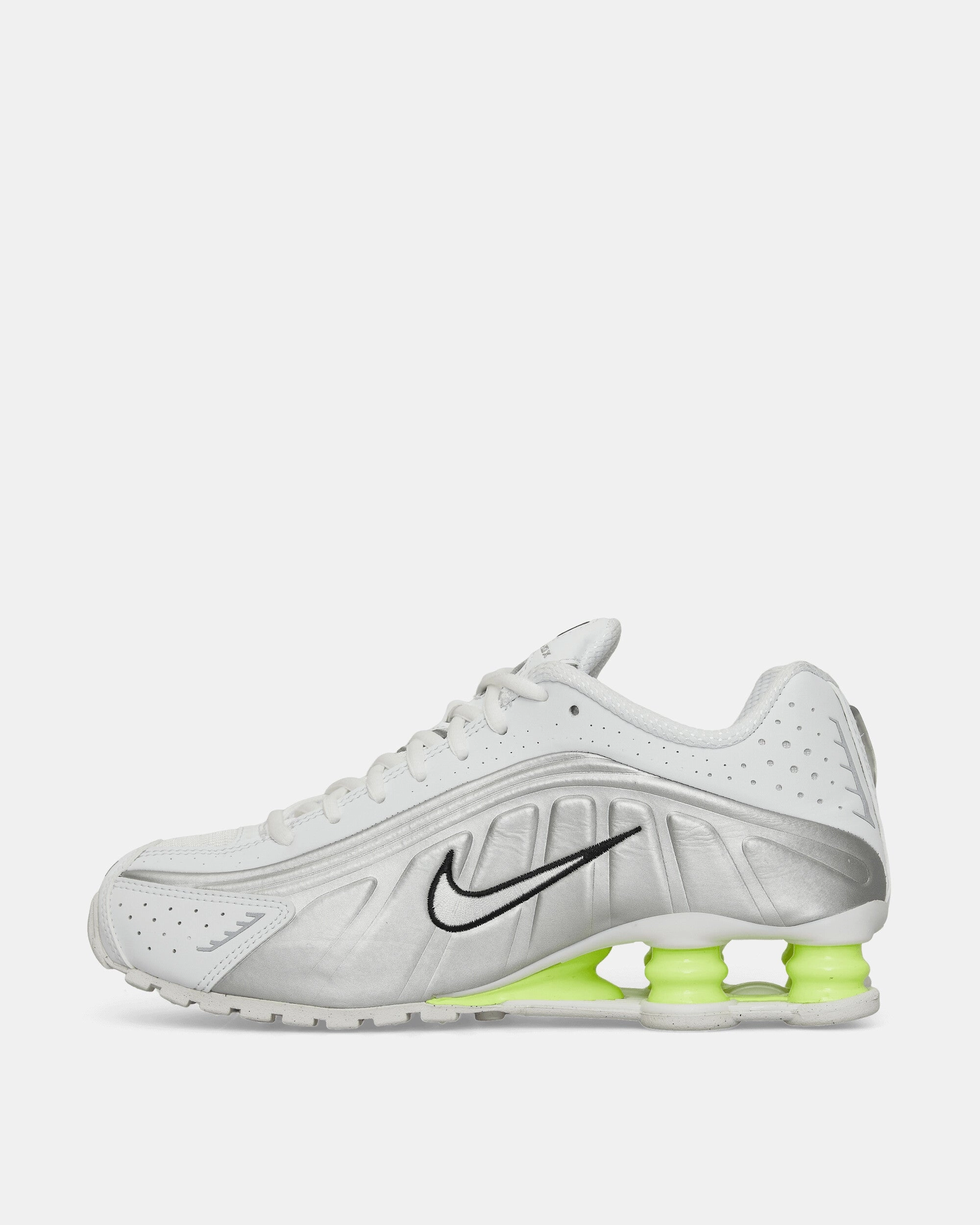 Women's Shox R4 Sneakers White / Metallic Silver / Volt Flexible Shoes