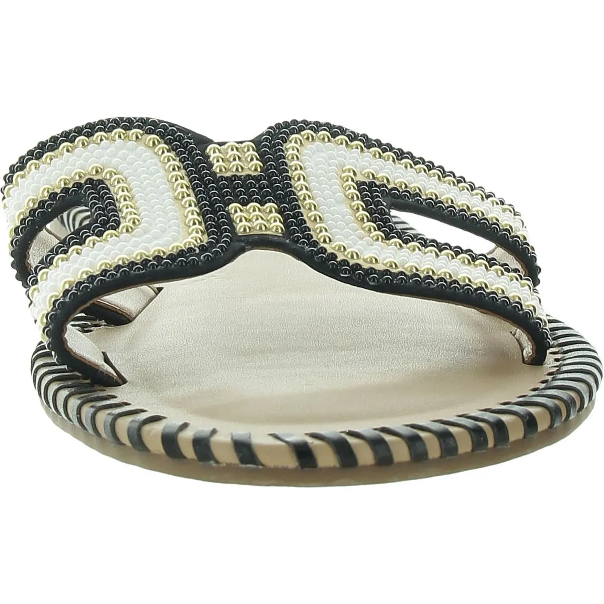 Womens Beaded Textured Slide Sandals