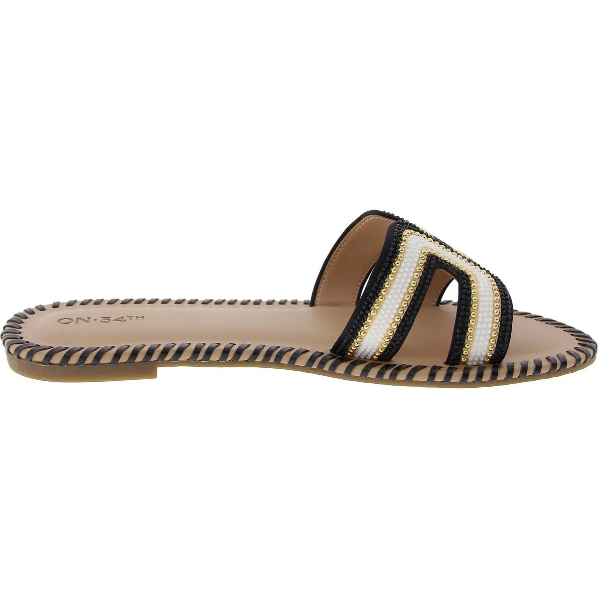 Womens Beaded Textured Slide Sandals