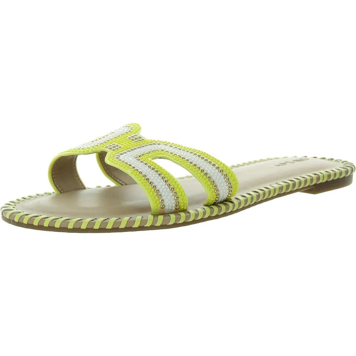 Womens Beaded Textured Slide Sandals