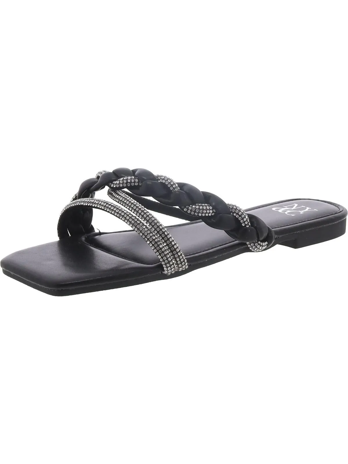 Womens Braided Rhinestone Slide Sandals