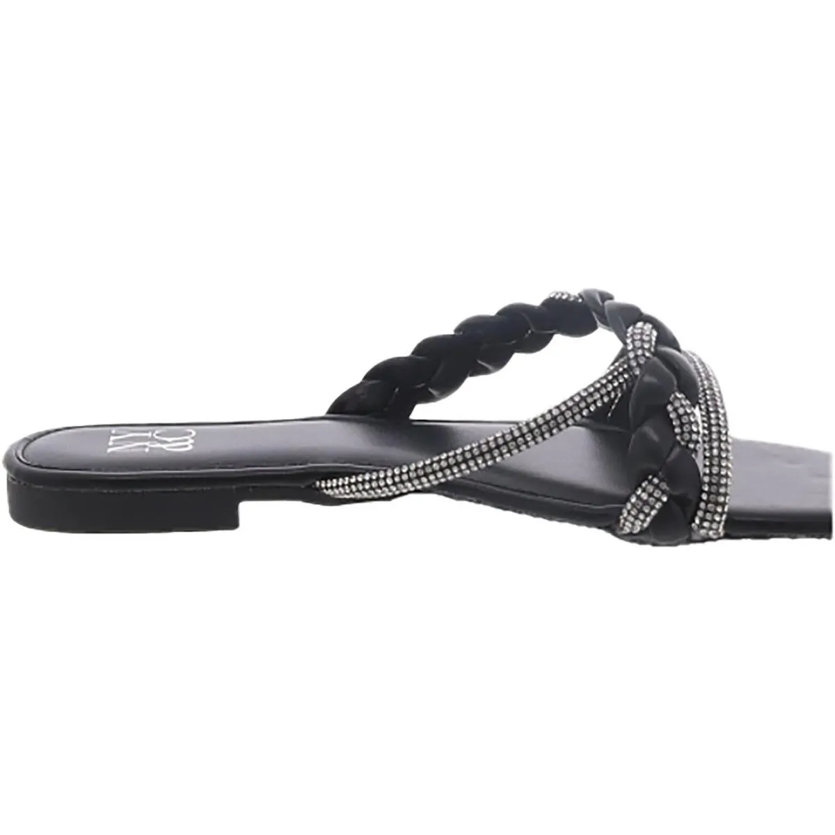 Womens Braided Rhinestone Slide Sandals