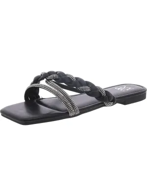 Womens Braided Rhinestone Slide Sandals