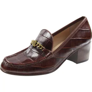 Womens Chain Leather Loafer Heels