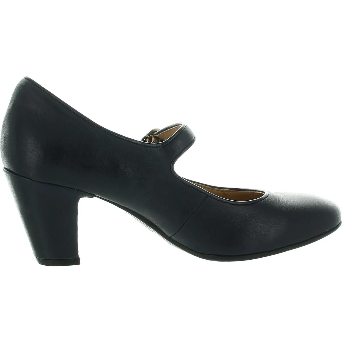 Womens Cushioned Footbed Leather Block Heels