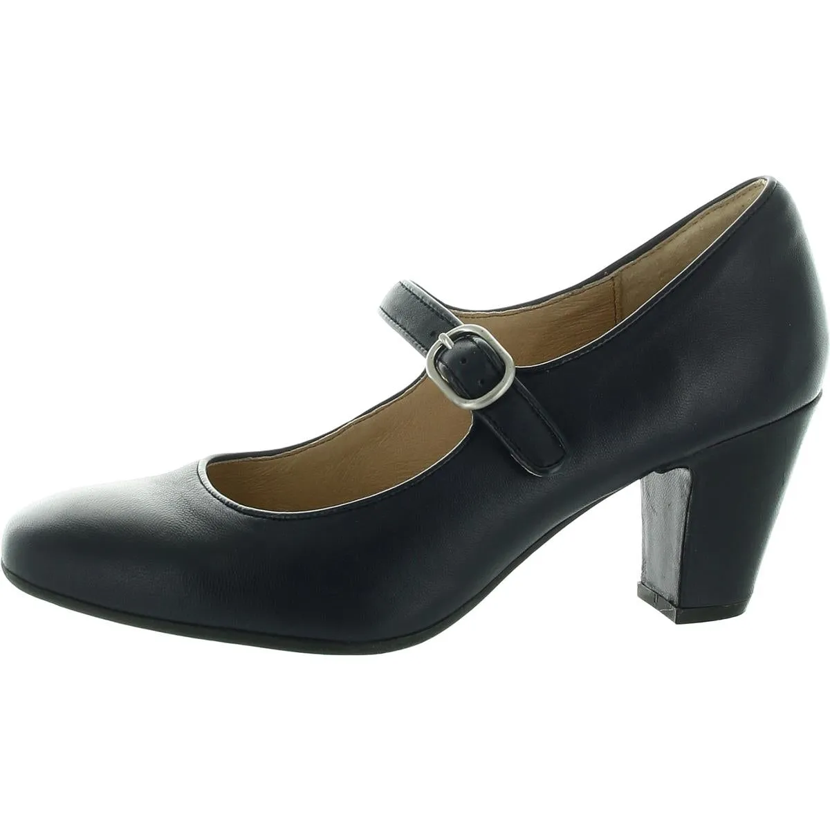 Womens Cushioned Footbed Leather Block Heels